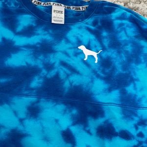 PINK blue tie dye varsity crew sweater